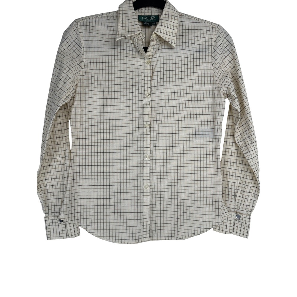 Lauren Ralph Lauren Petite Small Flannel Windowpane Shirt Office Western Rodeo